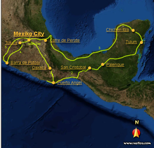 Reiseroute Mexiko 2008